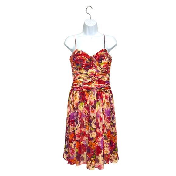 Lauren Ralph Lauren Gathered Georgette Pleated Dress Women's Sz 2 Petunia Boho - Picture 1 of 8